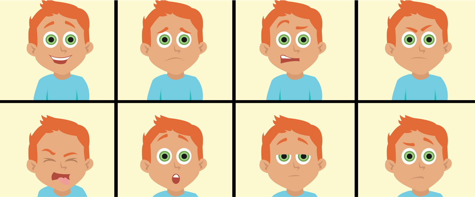 single cartoon faces emotions