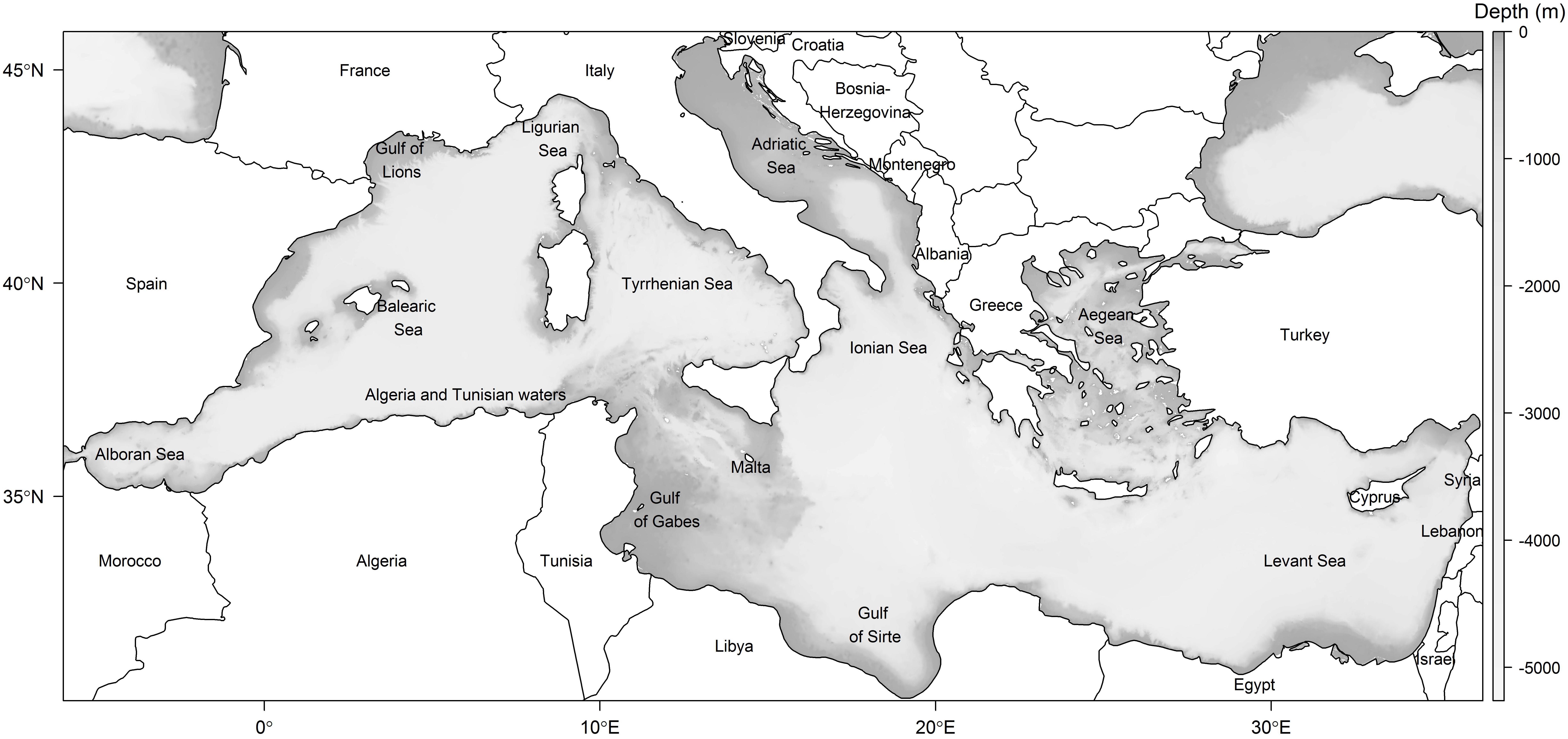 Карта Средиземноморья черно белая