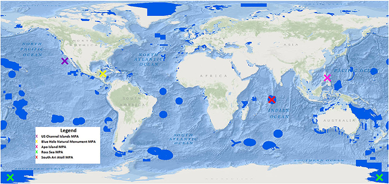 شكل 1 - خريطة المحميات البحرية العالمية。