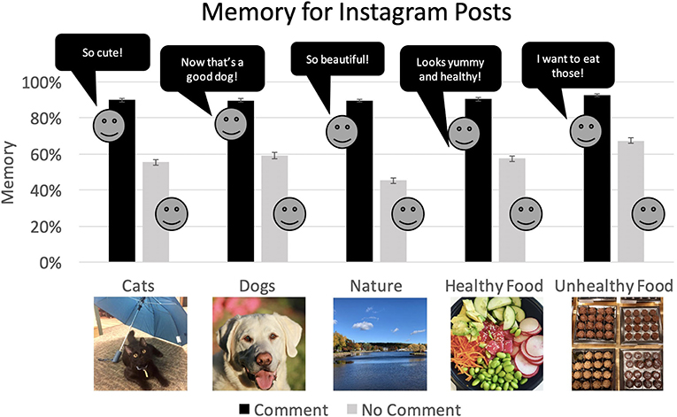 图3,我们检查内存五种Instagram的帖子:关于猫、狗,自然,健康的食物和不健康的食物。