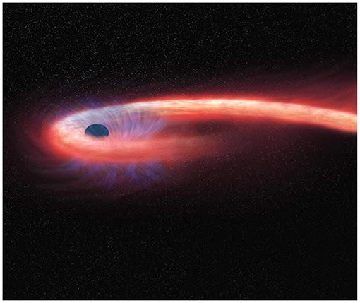 图3 -恒星被黑洞撕裂(图片来源:美国国家航空航天局科学家/ M。Weiss)。