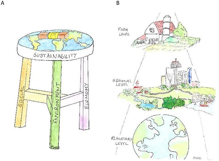 (图1)-一个可持续性有三个主要组件:环境,人的日常生活,经济。