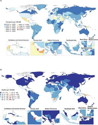 Trends in prevalence in South Asia of a) diabetes mellitus and b