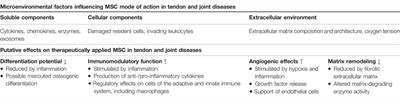 MSC in Tendon and Joint Disease: The Context-Sensitive Link Between Targets and Therapeutic Mechanisms